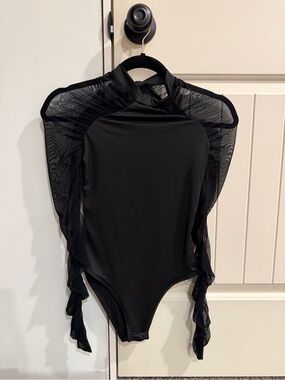 Black Mesh Sleeve Bodysuit